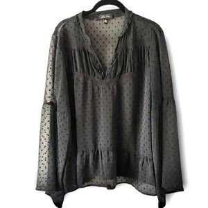 Melissa Paige Black Sheer Swiss Dot Bell Sleeves Blouse Top Size Large